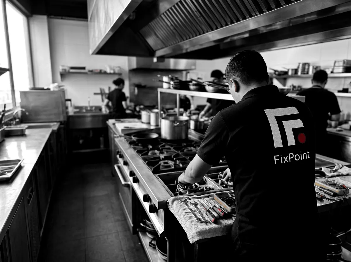 Técnico de FixPoint interviniendo una cocina industrial en una cocina profesional de Maldonado